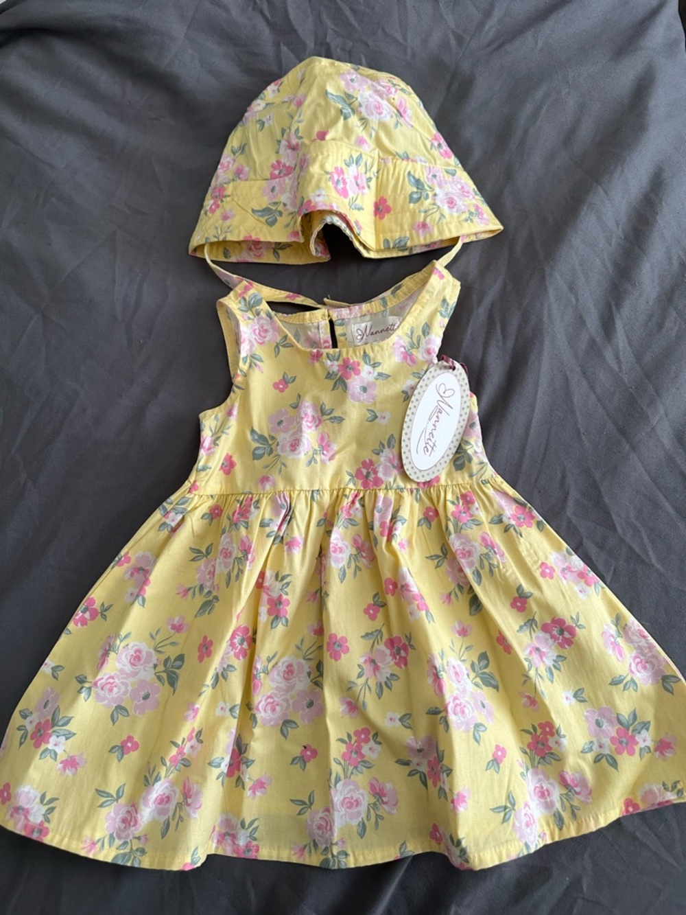 Nannette Yellow Floral Baby Dress with Pink and Green Accents